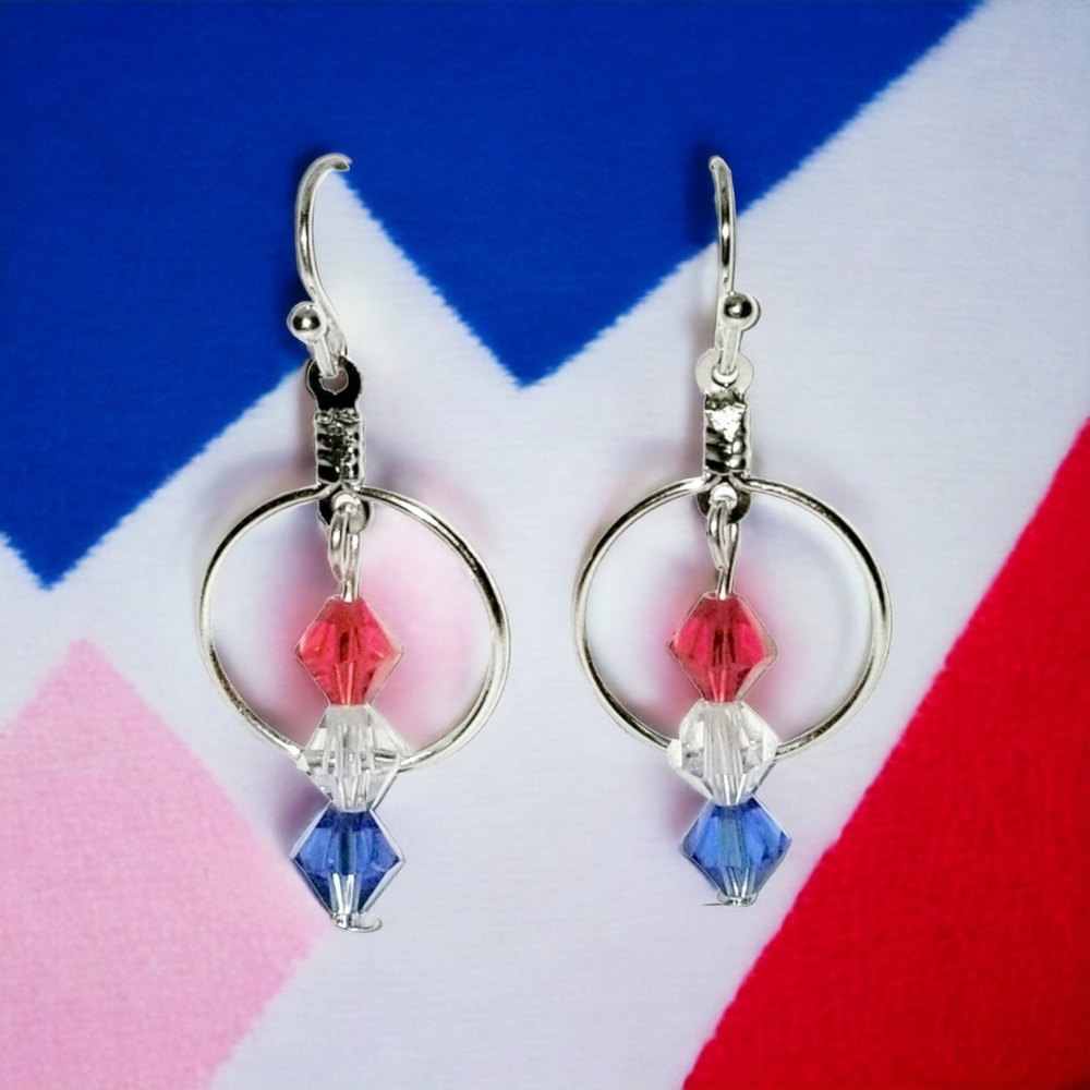 ⭐4th of July 1" Dangle Crystal Earrings, Party Accessories, Handmade Brand New